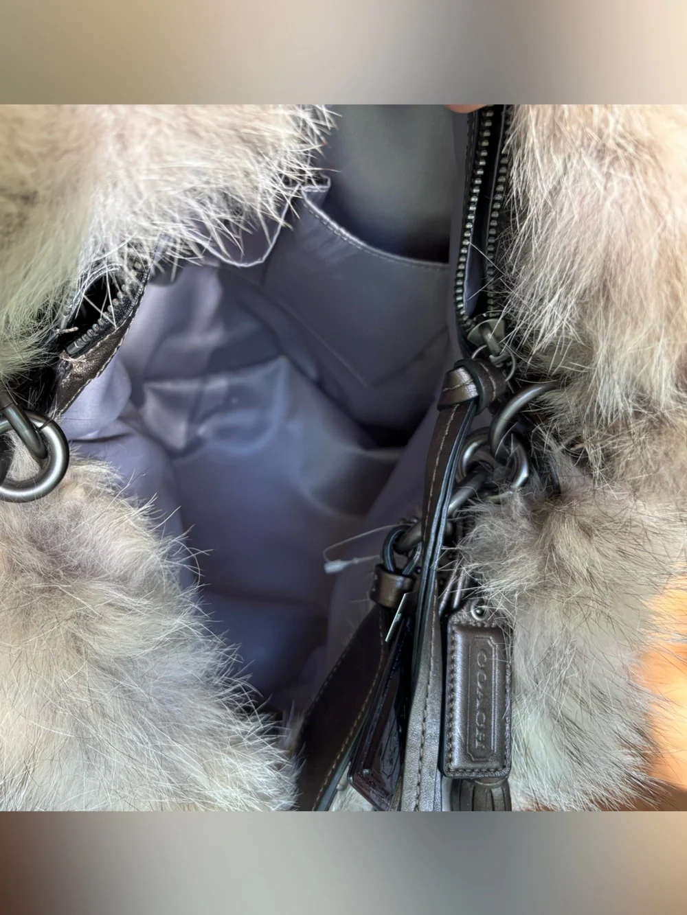 Coach Hamptons Ski Fur XL Hobo Bag 15980 with Coyote Fur Trim Limited-edition